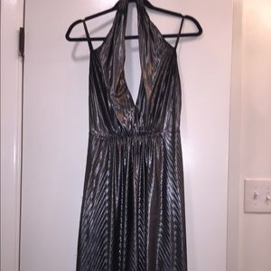 Pewter, metallic halter gown - size 10